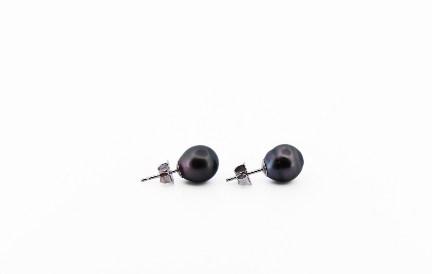 Tahitian Black Pearl Stud Earrings in 14k White Gold