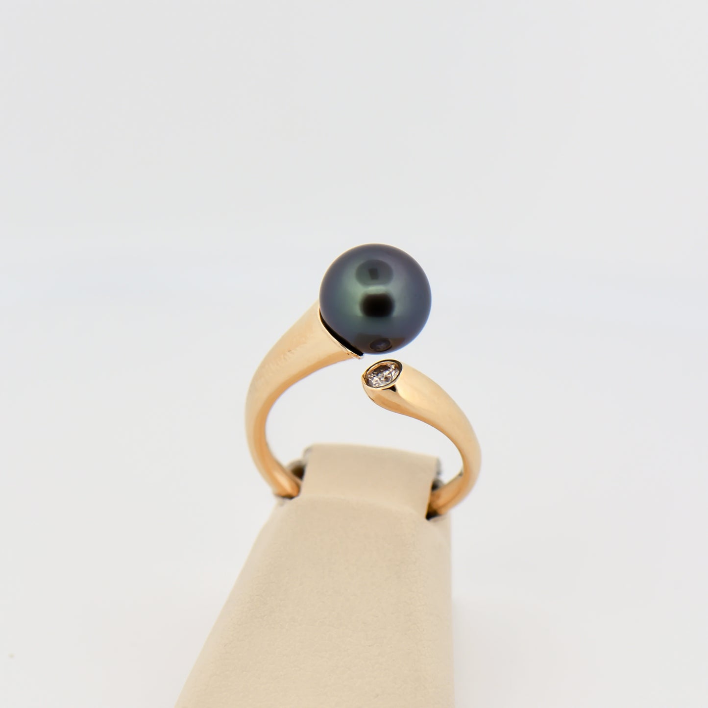 Tahitian Pearl and Diamond Bypass Ring in Yellow Gold