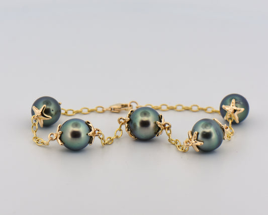 Tahition Pearl Station Bracelet with Starfish Design