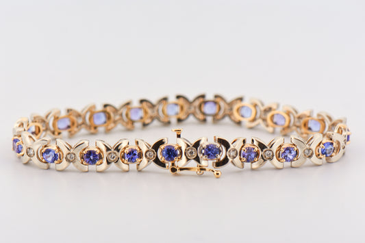 Tanzanite & Diamond Tennis Bracelet in Two-Tone Gold