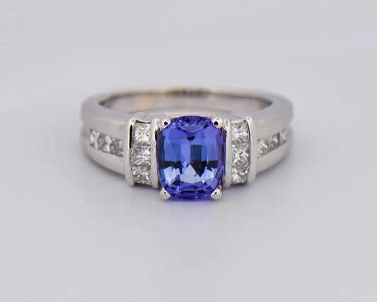 Periwinkle Engagement Ring with Tanzanite & Diamonds