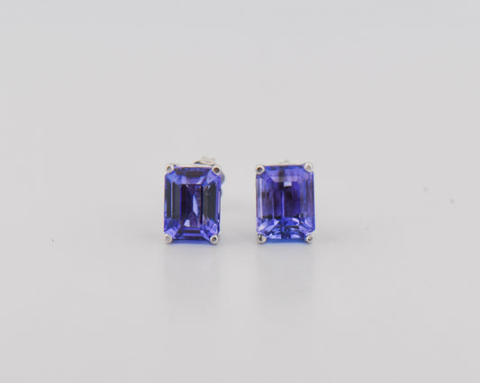 Emerald-Cut Tanzanite Stud Earrings in 18k White Gold