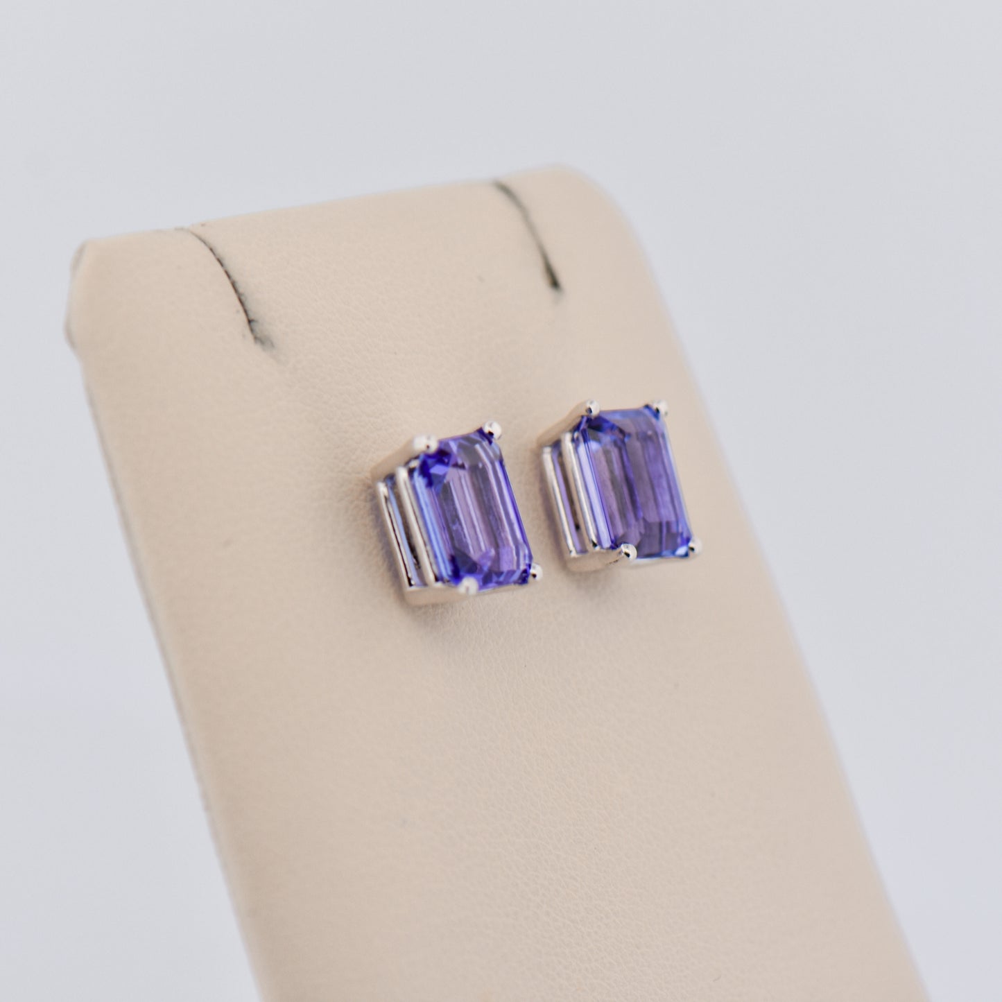 Emerald-Cut Tanzanite Stud Earrings in 18k White Gold