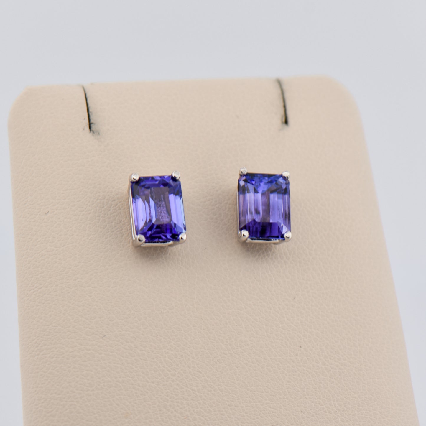 Emerald-Cut Tanzanite Stud Earrings in 18k White Gold
