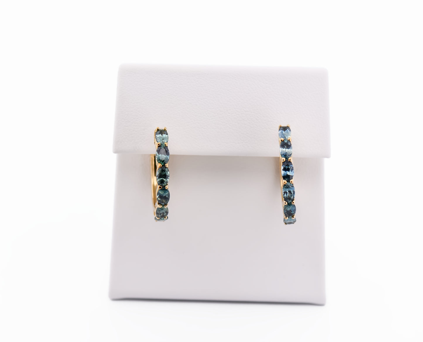 Teal Green Montana Sapphire Hoop Earrings in Yellow Gold