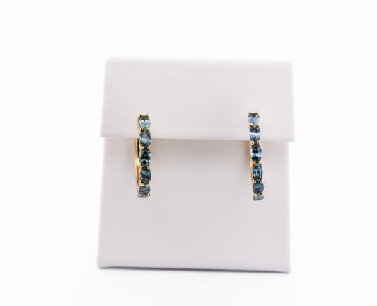 Teal Green Montana Sapphire Hoop Earrings in Yellow Gold