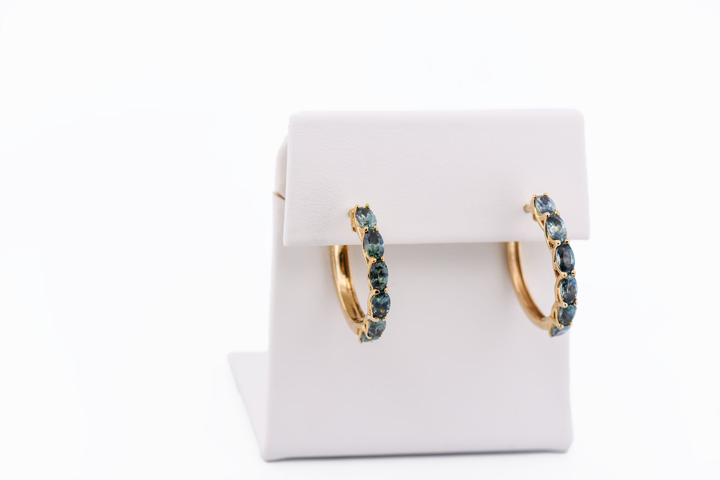 Teal Green Montana Sapphire Hoop Earrings in Yellow Gold