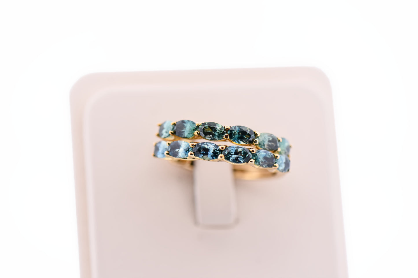 Teal Green Montana Sapphire Hoop Earrings in Yellow Gold