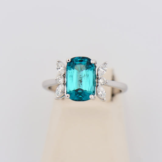 Indicolite Tourmaline and Diamond Ring in White Gold