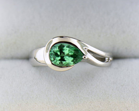 Teal Tourmaline Solitaire Ring in White Gold