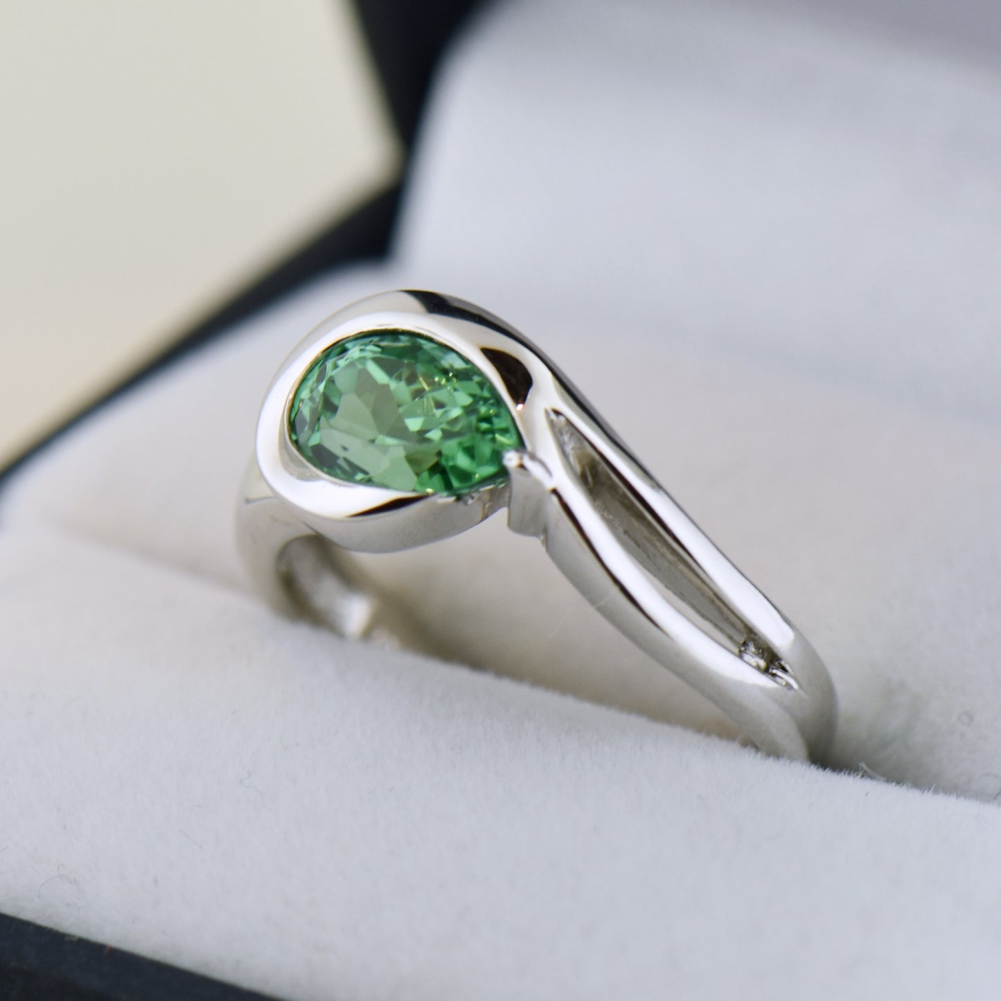 Teal Tourmaline Solitaire Ring in White Gold
