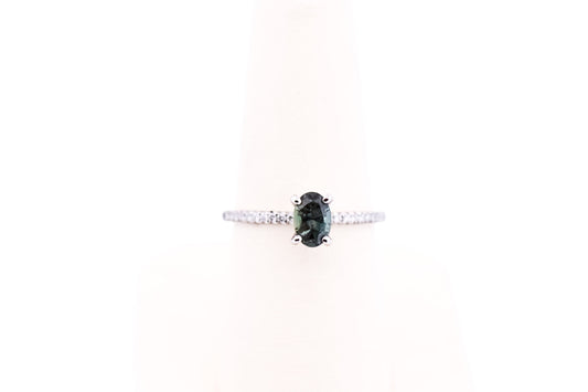 Natural Brazilian Alexandrite & Diamond Engagement Ring in White Gold