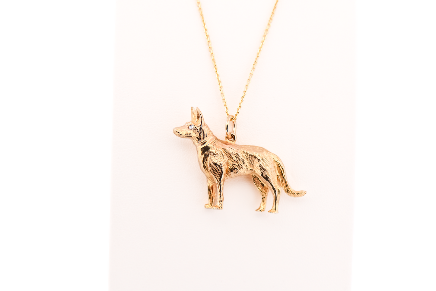Three-Dimensional German Shepherd Dog Pendant Charm in Yellow Gold