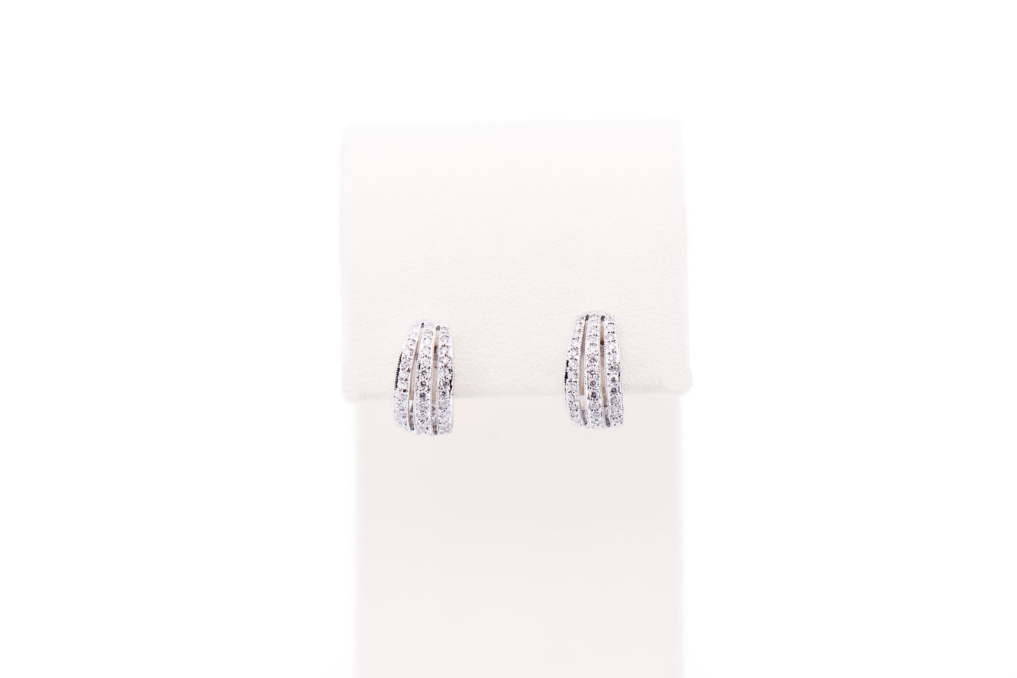 Three-Row Diamond Huggie Hoop Earrings in 18k White Gold