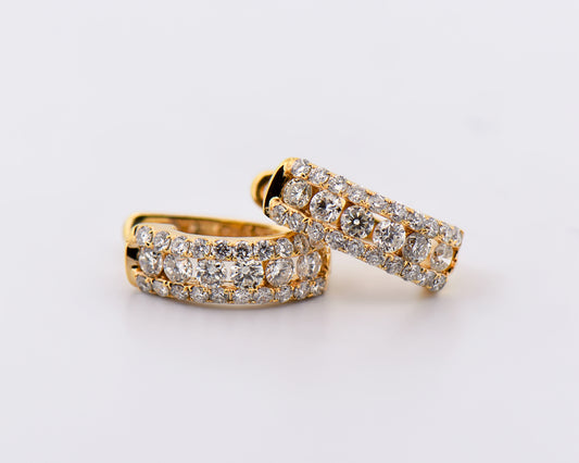 Triple Row Diamond Pavé Hoop Earrings in Yellow Gold