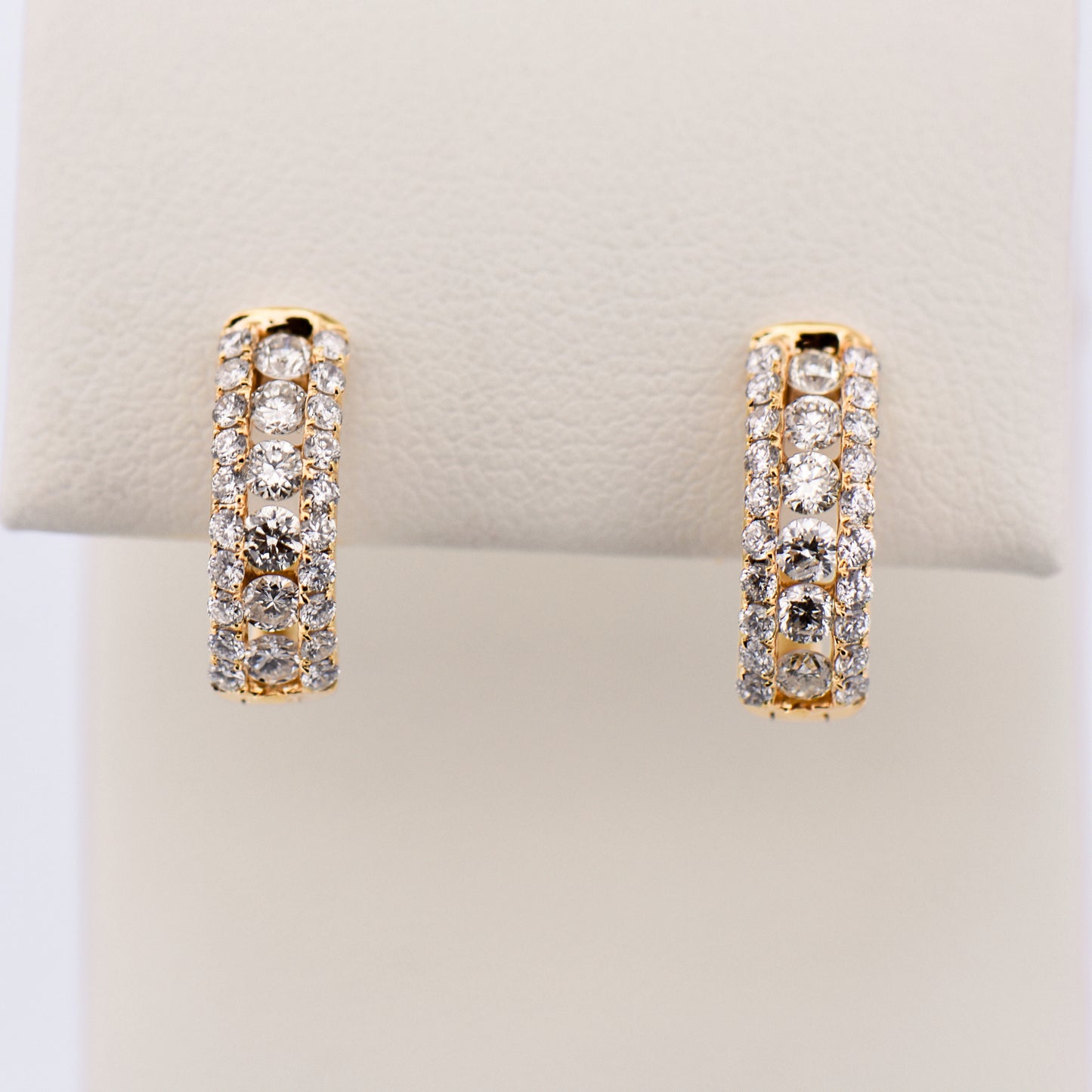 Triple Row Diamond Pavé Hoop Earrings in Yellow Gold