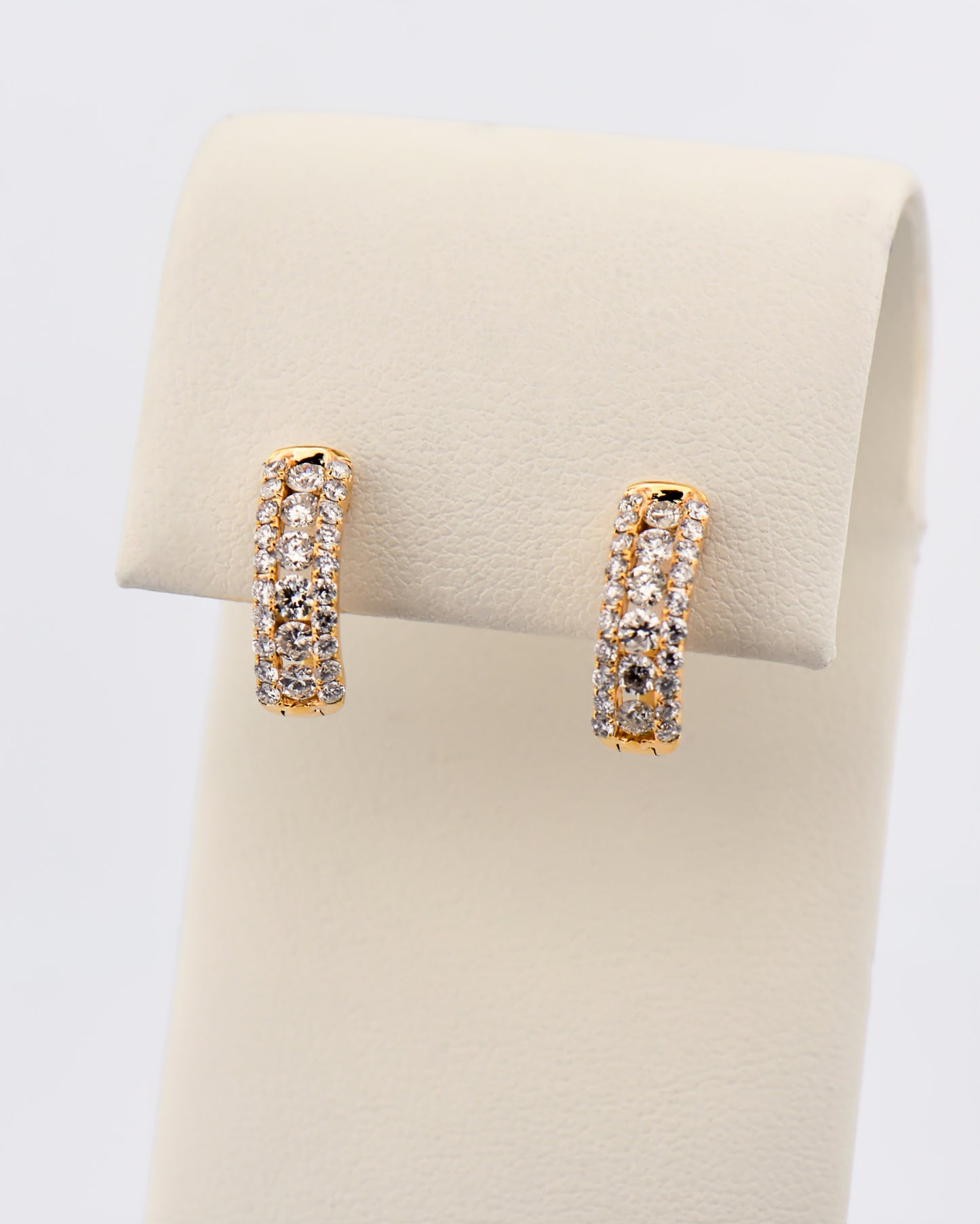 Triple Row Diamond Pavé Hoop Earrings in Yellow Gold