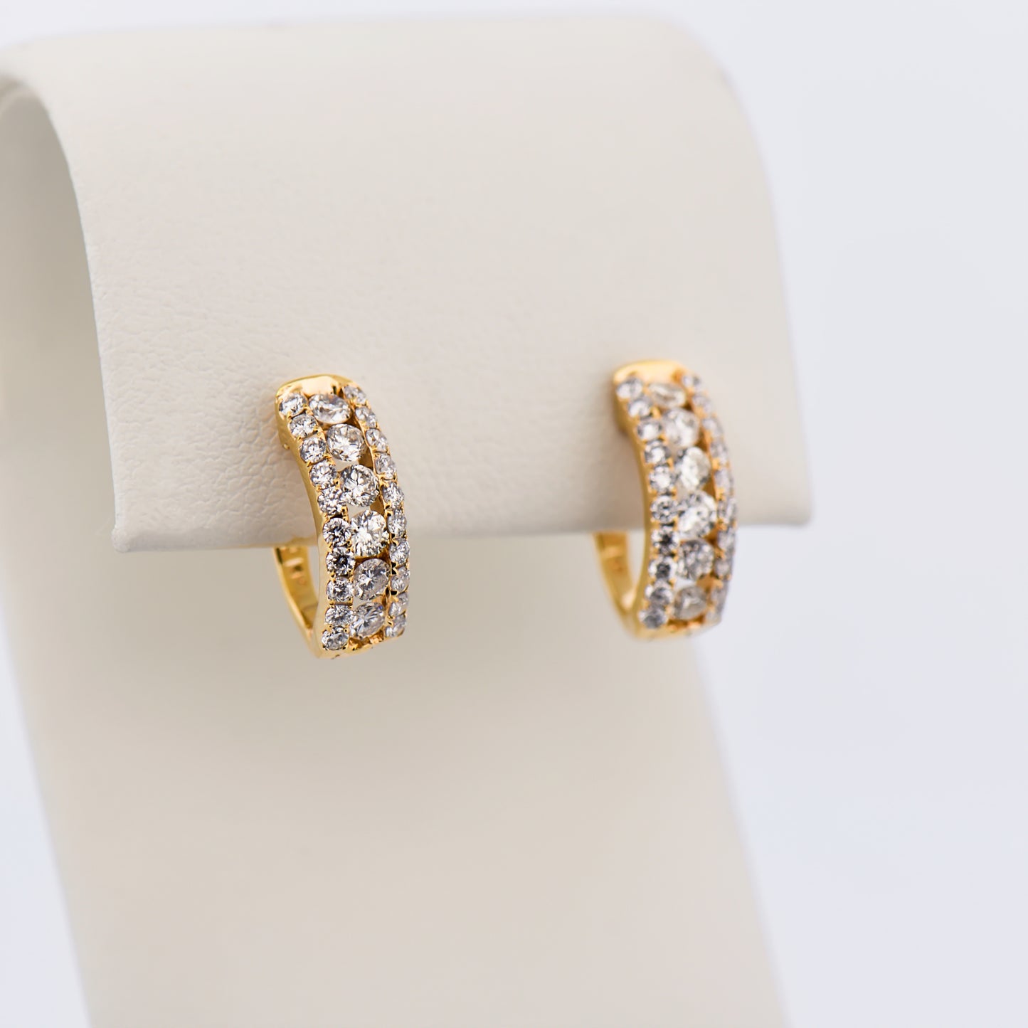 Triple Row Diamond Pavé Hoop Earrings in Yellow Gold