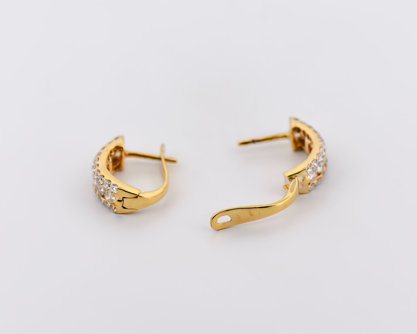 Triple Row Diamond Pavé Hoop Earrings in Yellow Gold