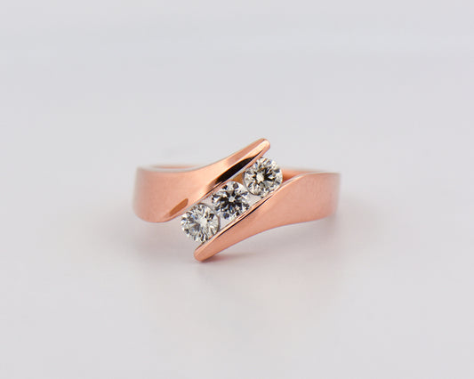 Three-Stone Diamond Channel Ring in Rose Gold