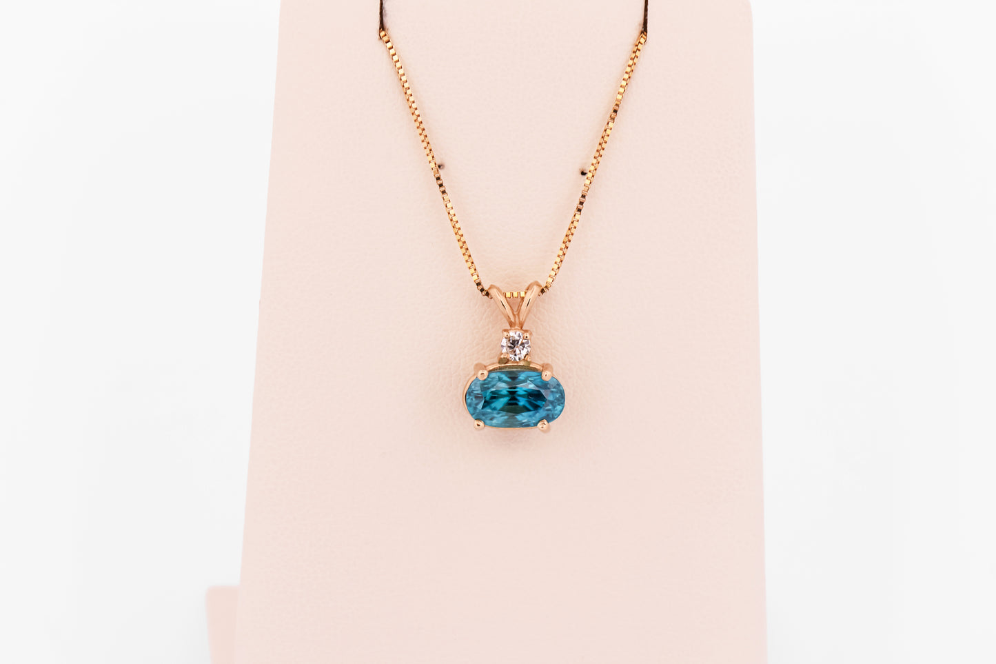 Top Gem Blue Zircon & Diamond Pendant - December Birthstone