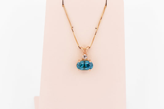 Top Gem Blue Zircon & Diamond Pendant - December Birthstone