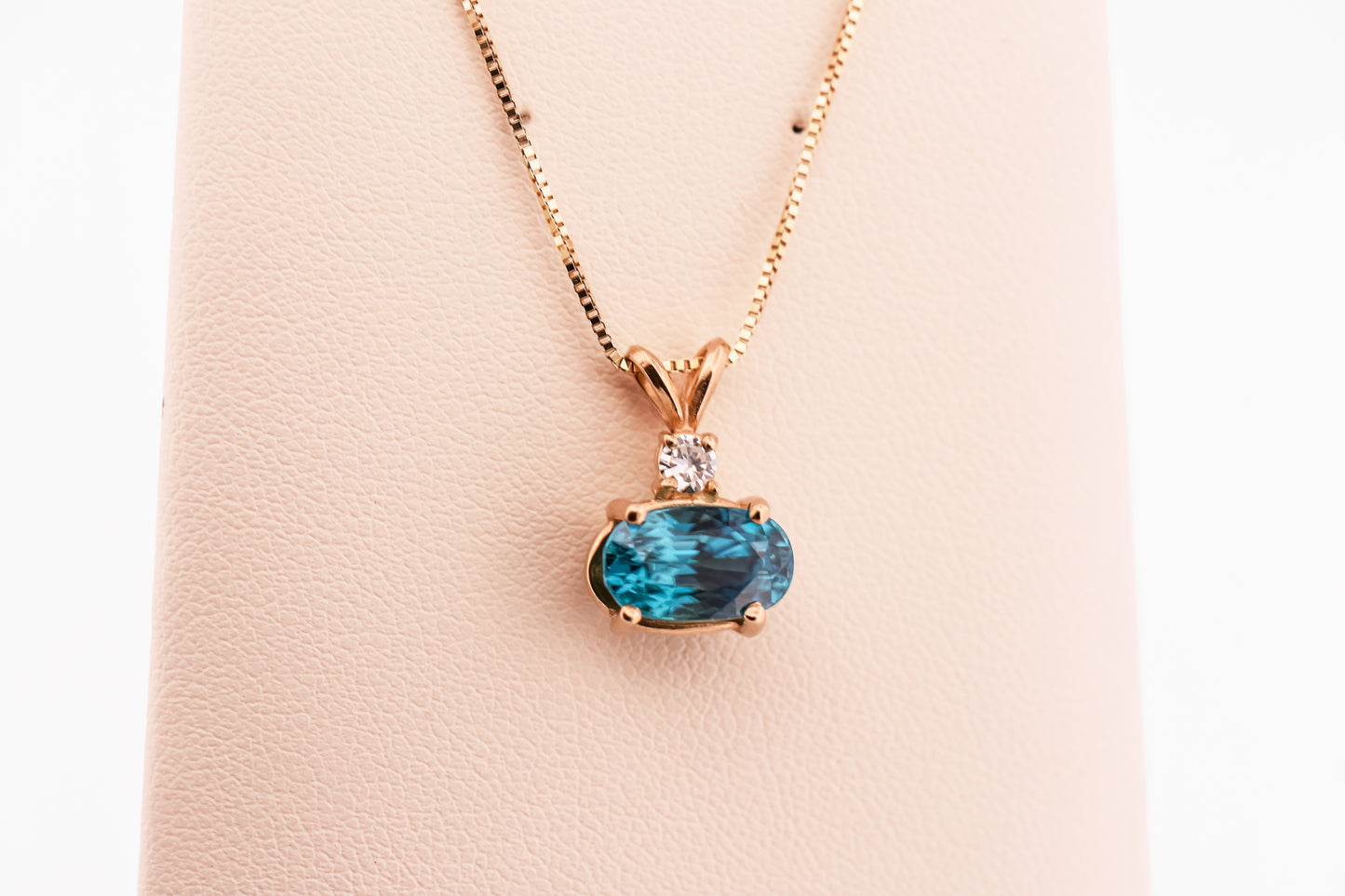 Top Gem Blue Zircon & Diamond Pendant - December Birthstone