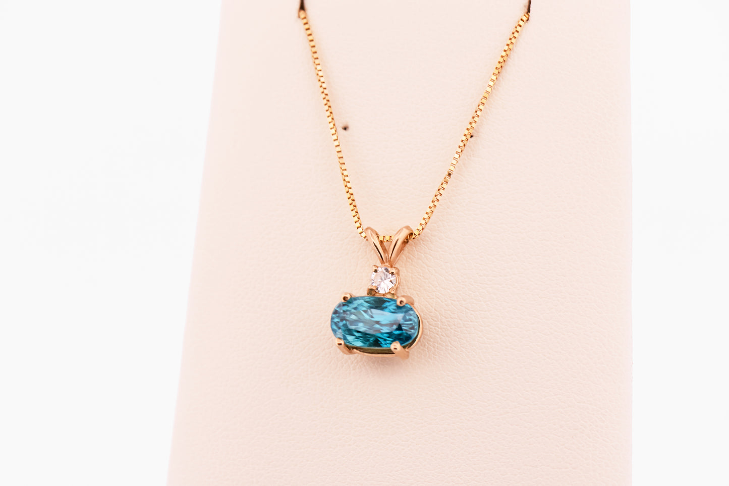 Top Gem Blue Zircon & Diamond Pendant - December Birthstone