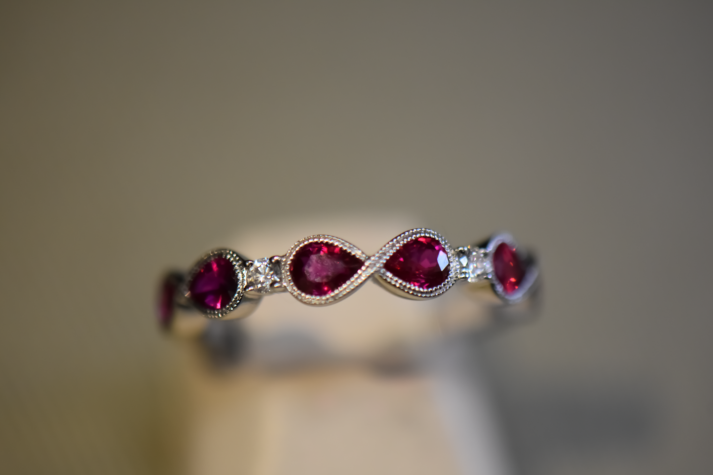 Top Gem Quality Ruby Wedding Band - Infinity Style White Gold
