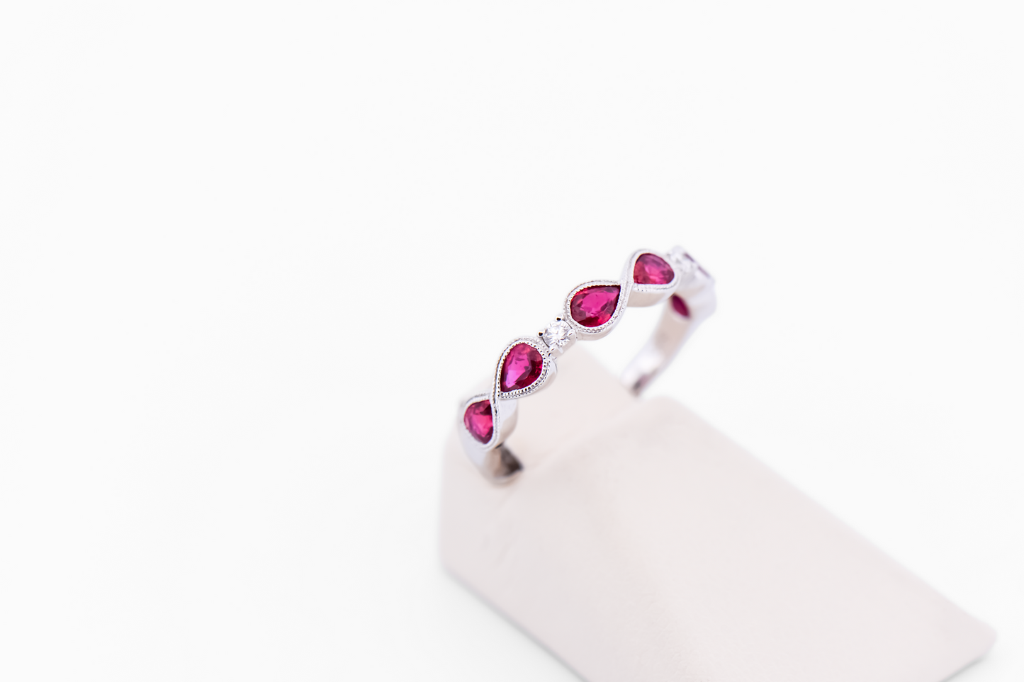 Top Gem Quality Ruby Wedding Band - Infinity Style White Gold