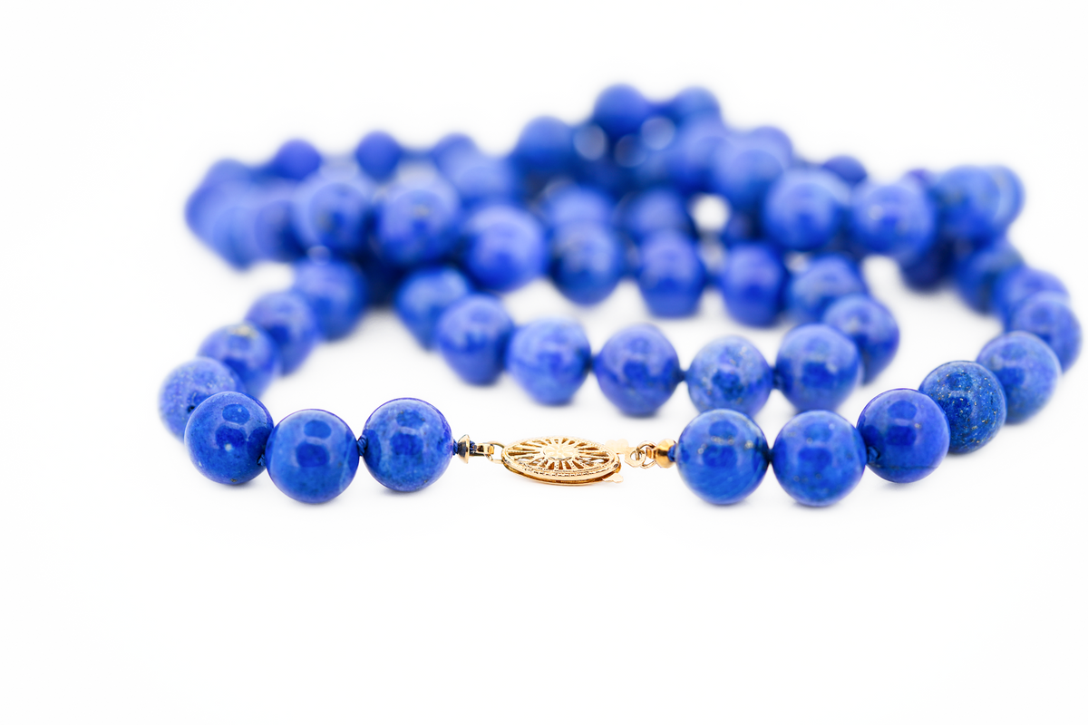 Top Quality 10mm Lapis Bead Strand on 14k Clasp - Natural Color