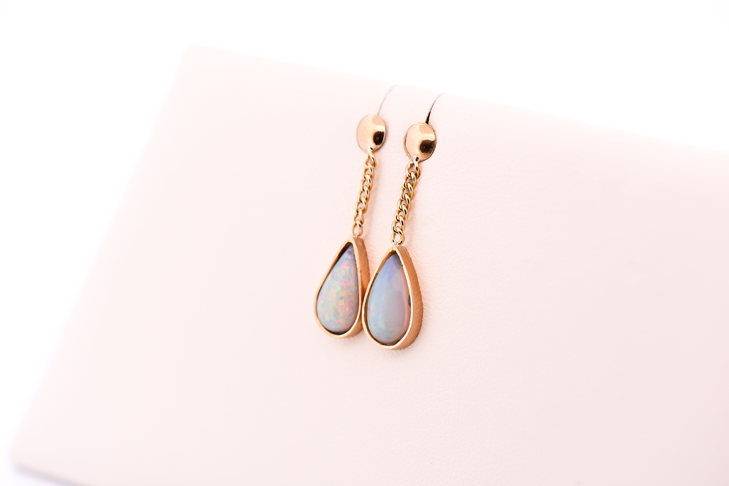 Top Quality Brazilian Opal Dangle Earrings in 14k Yellow Gold