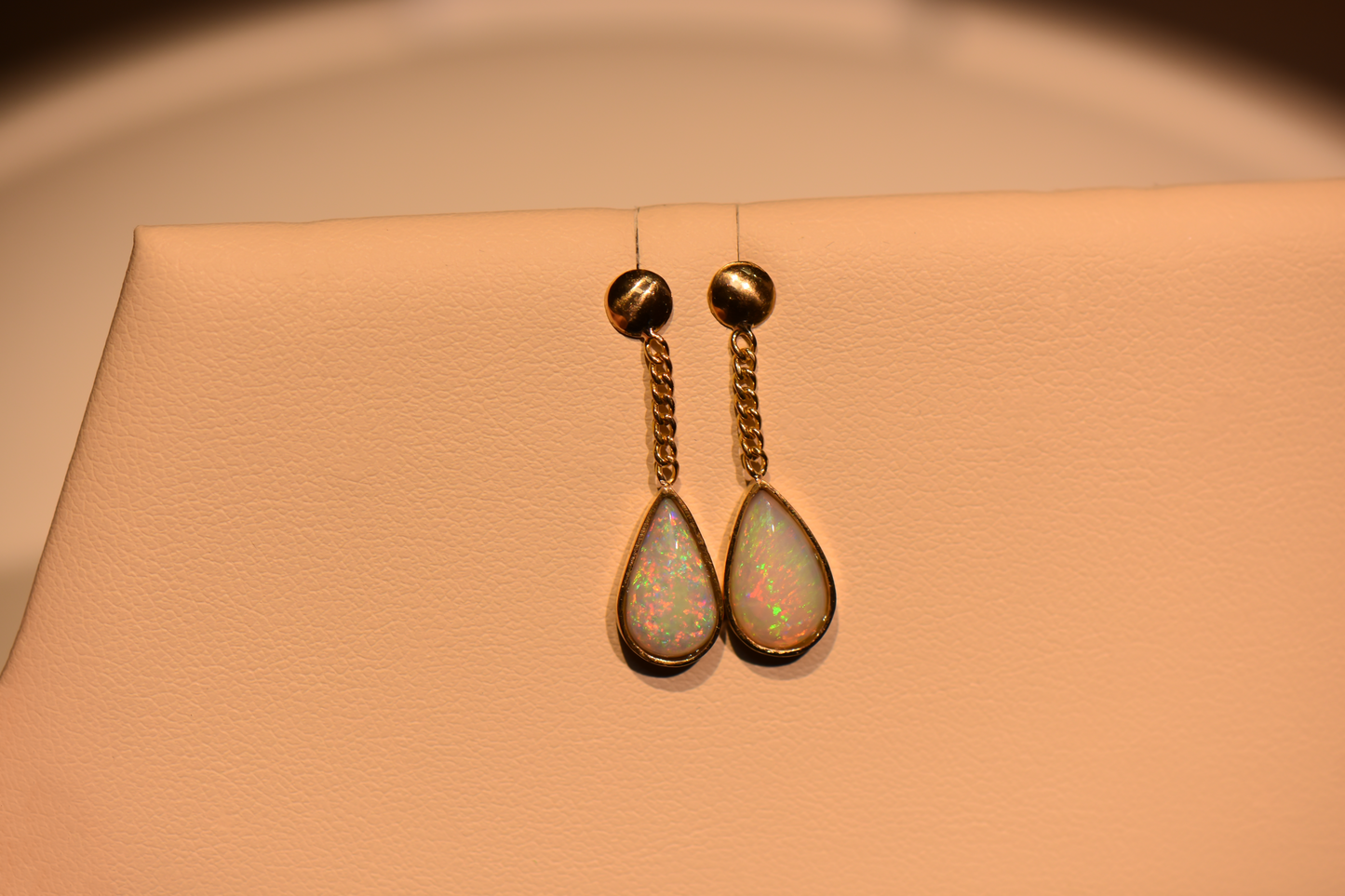 Top Quality Brazilian Opal Dangle Earrings in 14k Yellow Gold