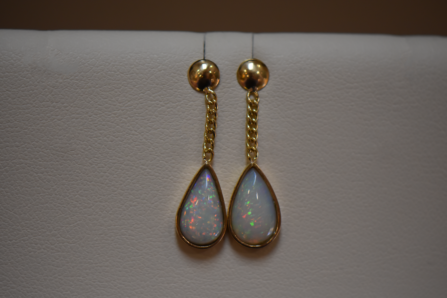 Top Quality Brazilian Opal Dangle Earrings in 14k Yellow Gold