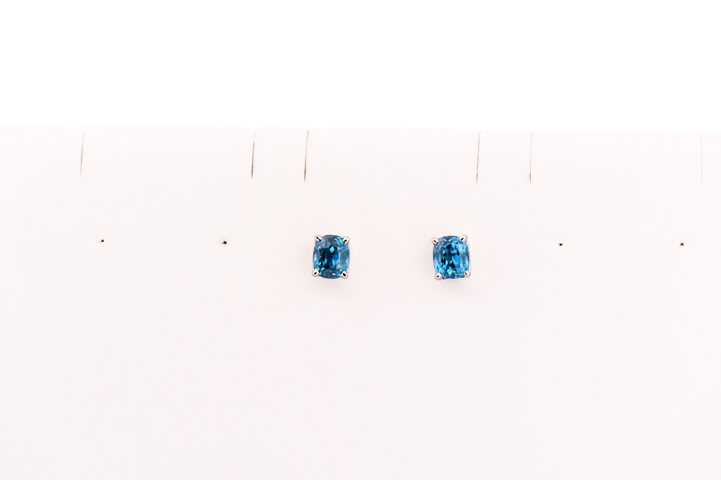 Top Quality Cushion Cut Blue Zircon Stud Earrings in White Gold