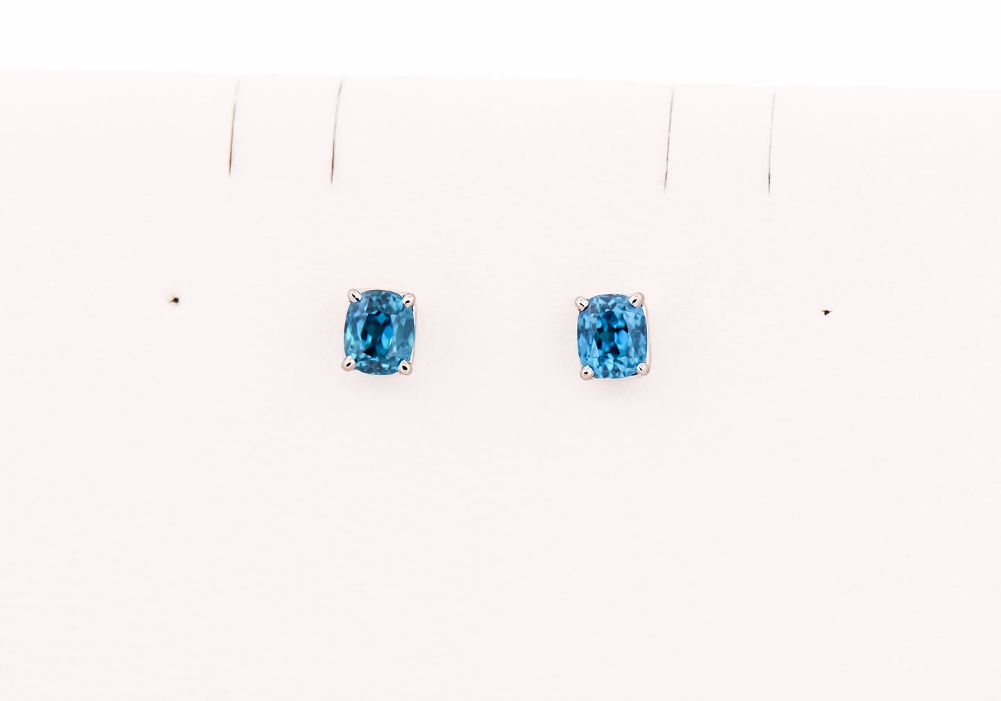 Top Quality Cushion Cut Blue Zircon Stud Earrings in White Gold