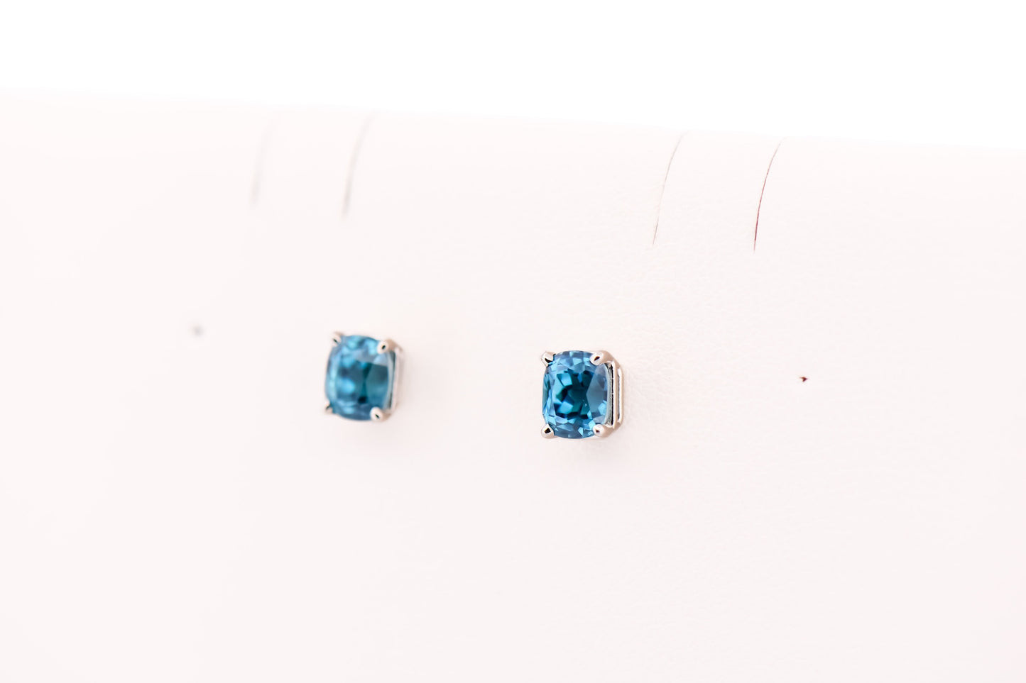 Top Quality Cushion Cut Blue Zircon Stud Earrings in White Gold
