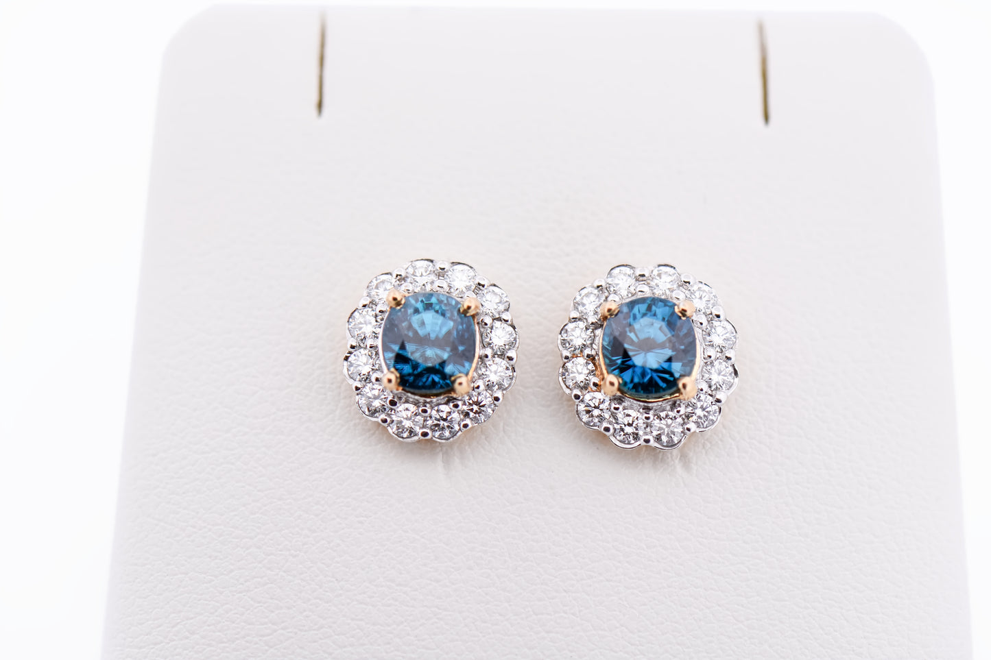 Top Quality Dark Blue Zircon & Diamond Halo Stud Earrings