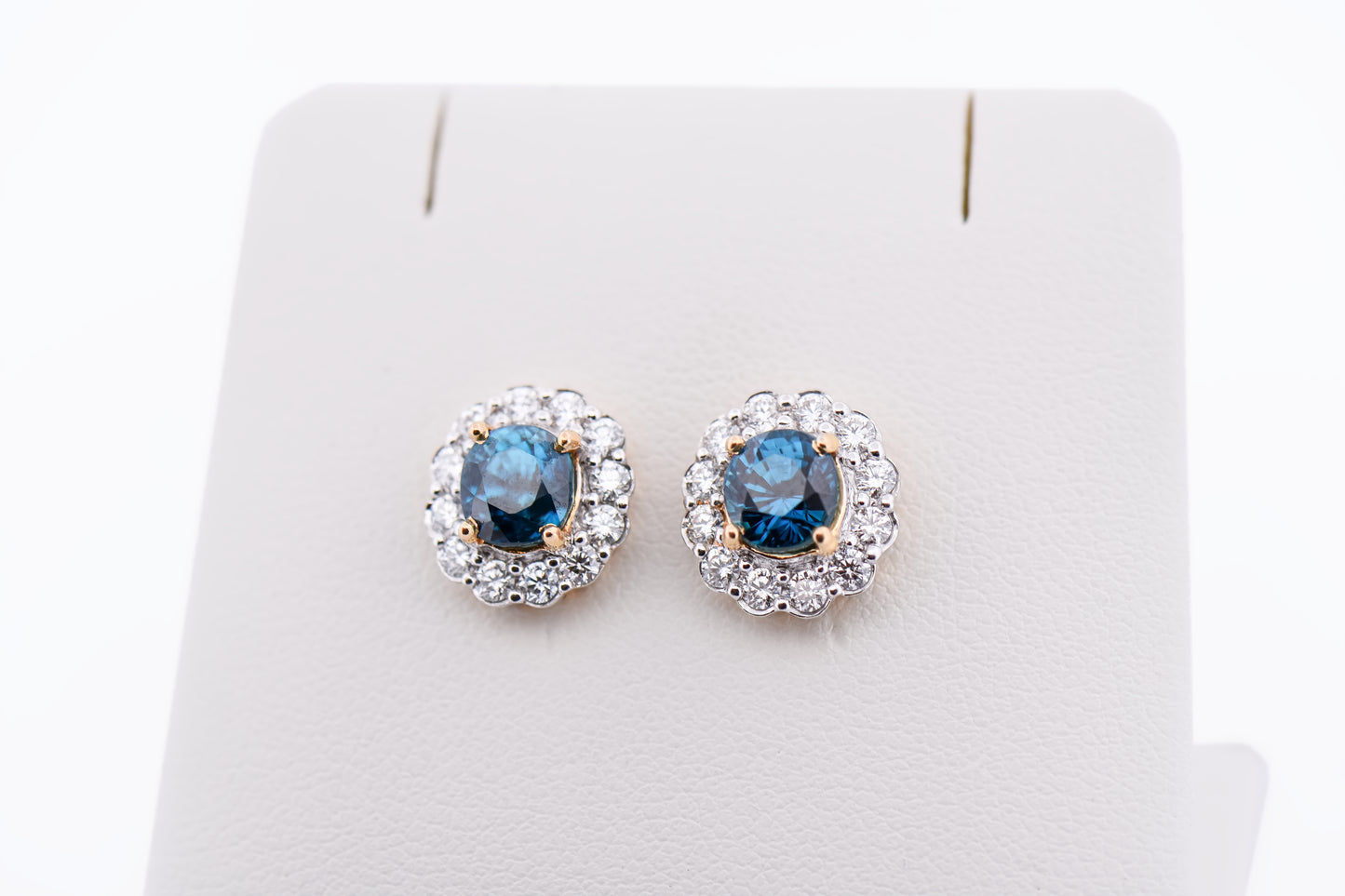 Top Quality Dark Blue Zircon & Diamond Halo Stud Earrings