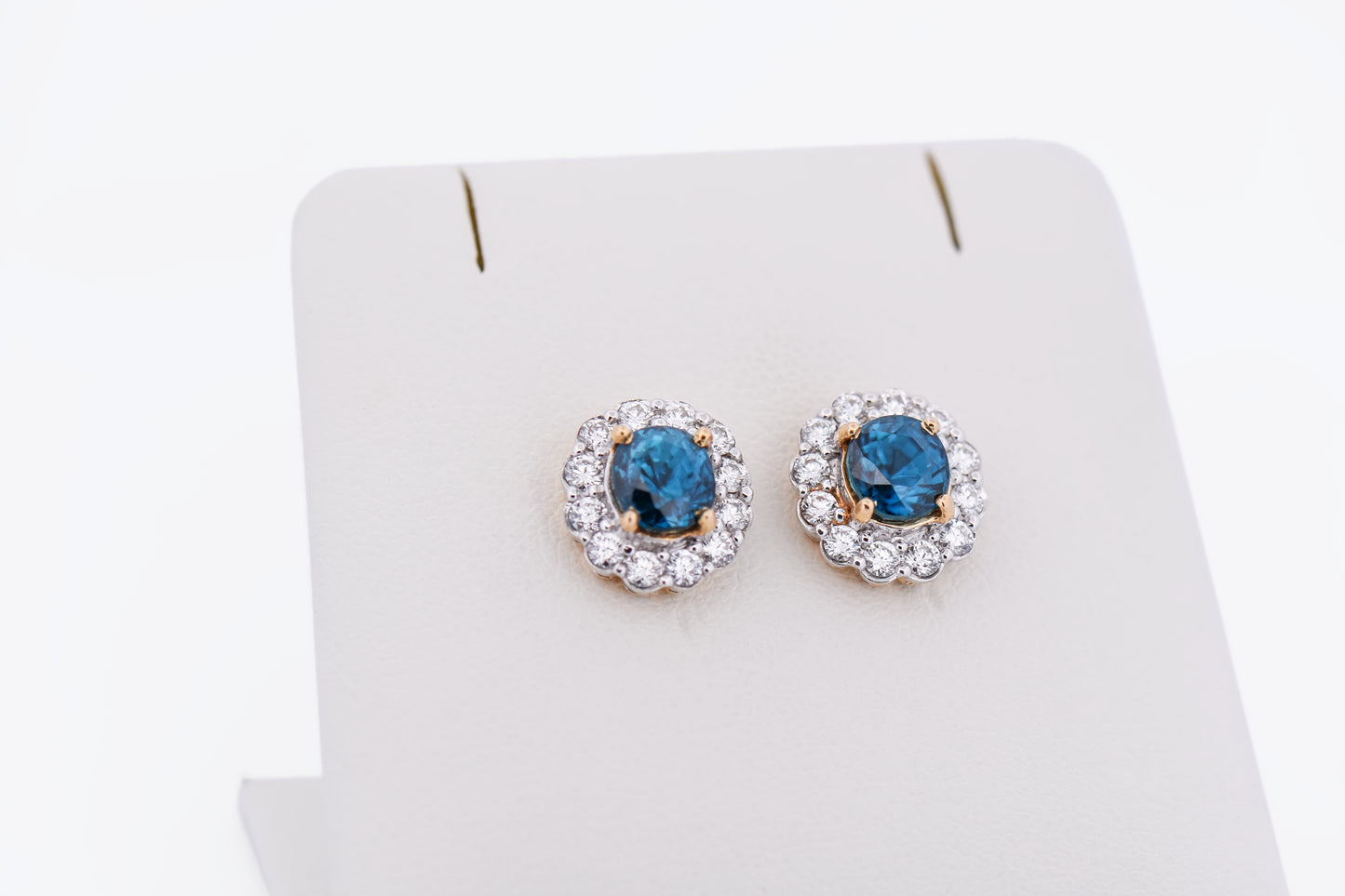 Top Quality Dark Blue Zircon & Diamond Halo Stud Earrings
