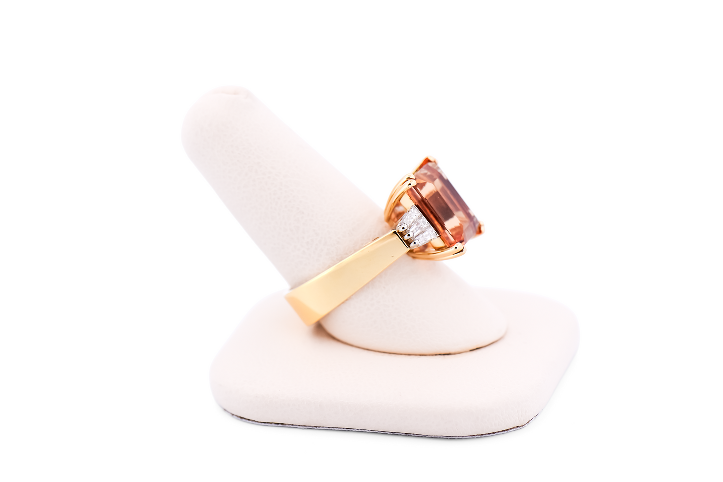 Top Quality Emerald Cut Imperial Topaz Ring with Baguette Diamond Accents