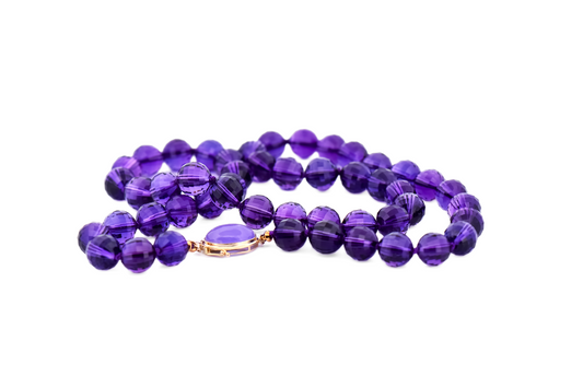 Top Quality Faceted Amethyst Bead Necklace with Lavender Jade Clasp