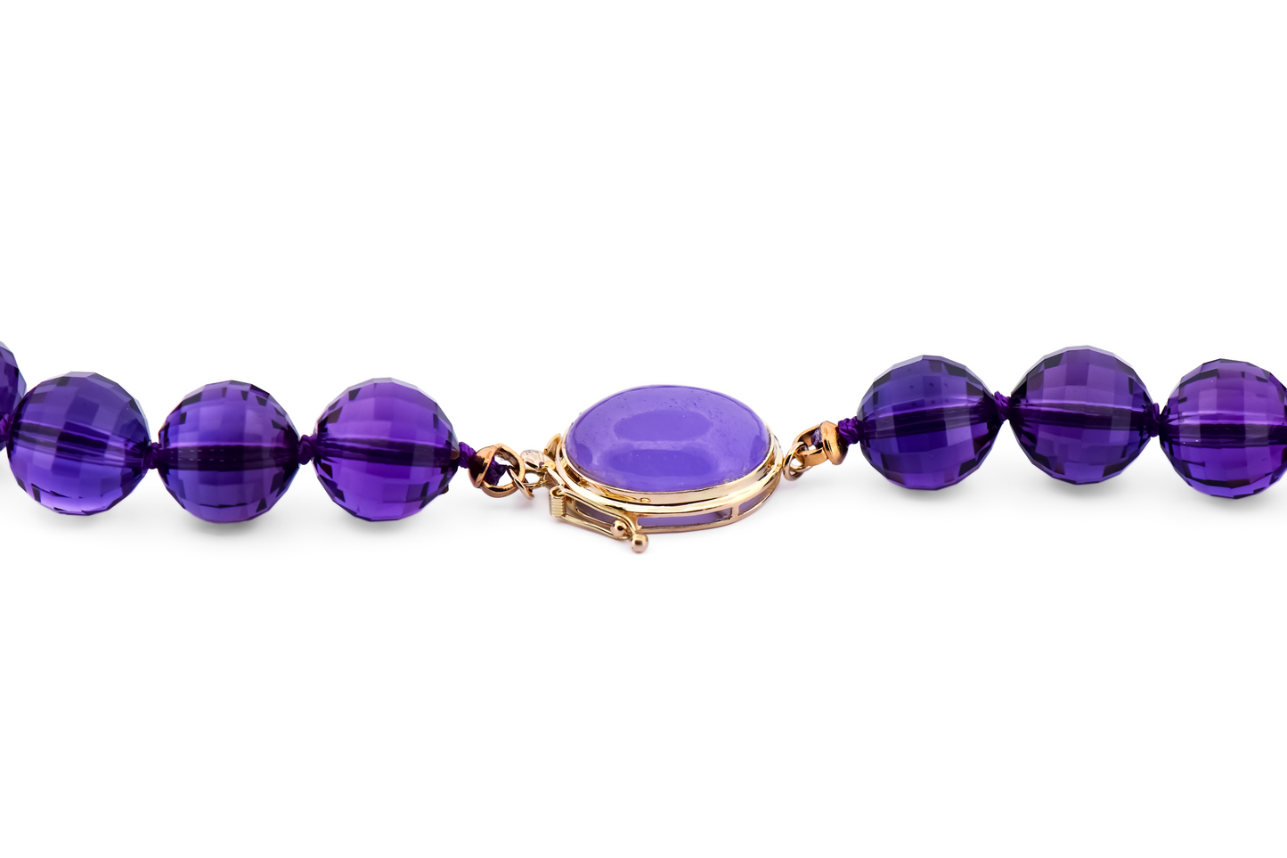 Top Quality Faceted Amethyst Bead Necklace with Lavender Jade Clasp