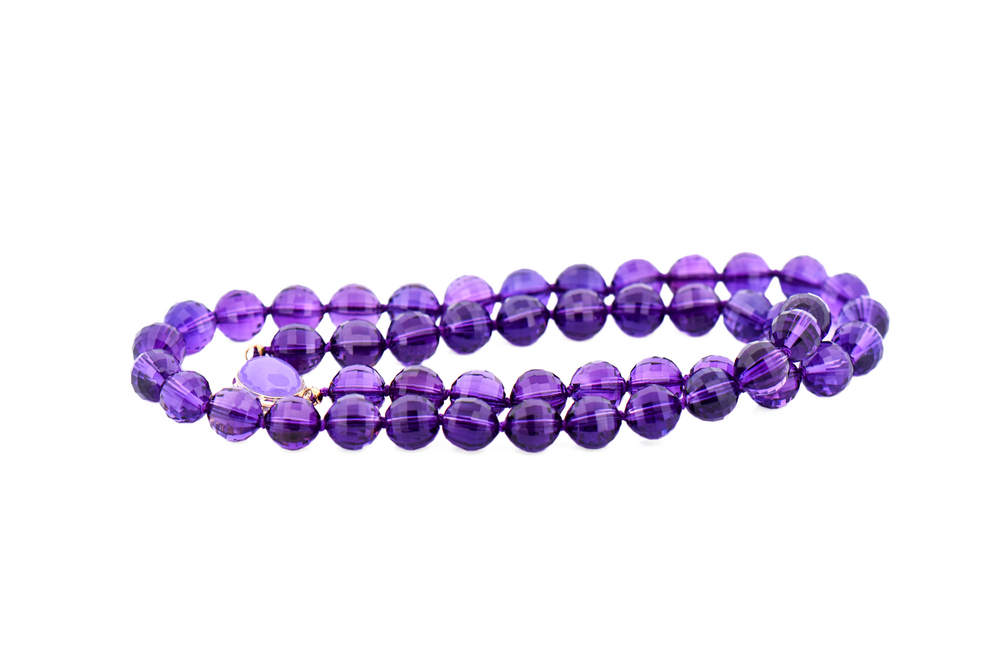 Top Quality Faceted Amethyst Bead Necklace with Lavender Jade Clasp