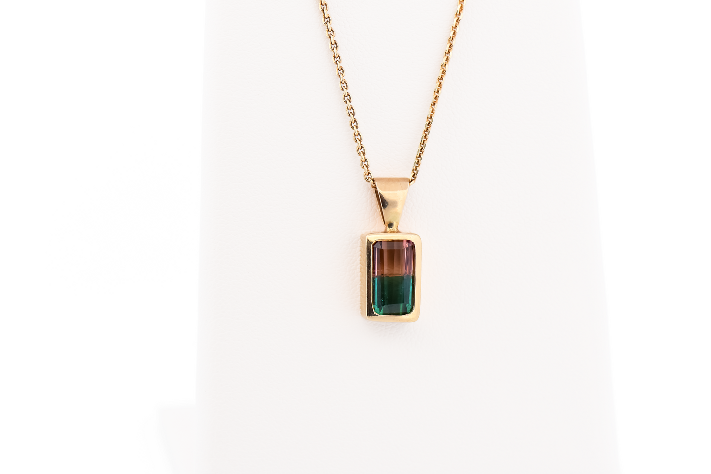 Top Quality Green & Pink Watermelon Tourmaline Pendant in 14k Yellow Gold