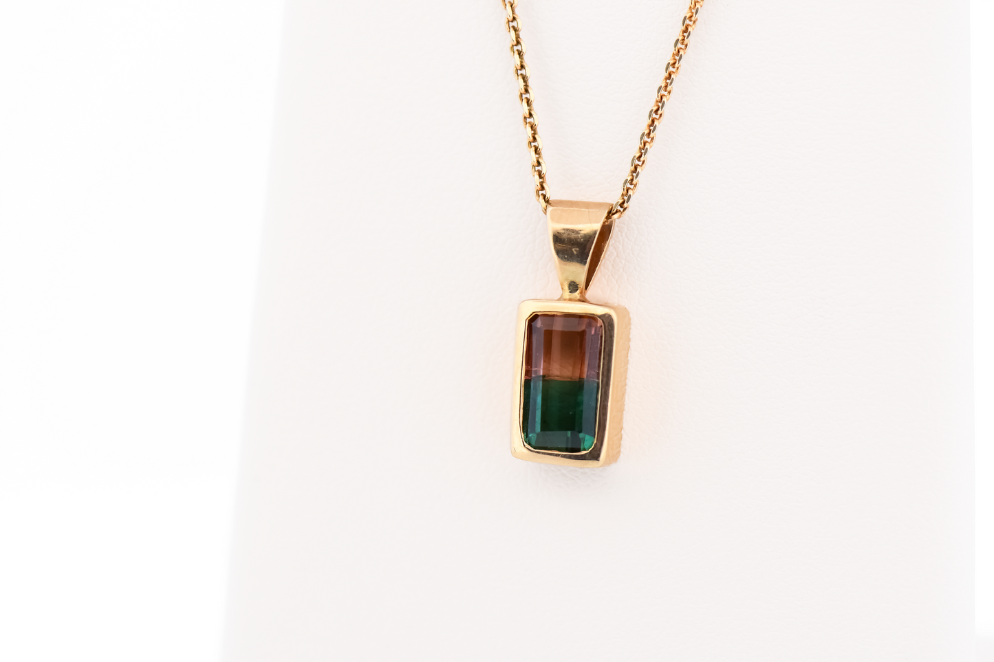 Top Quality Green & Pink Watermelon Tourmaline Pendant in 14k Yellow Gold