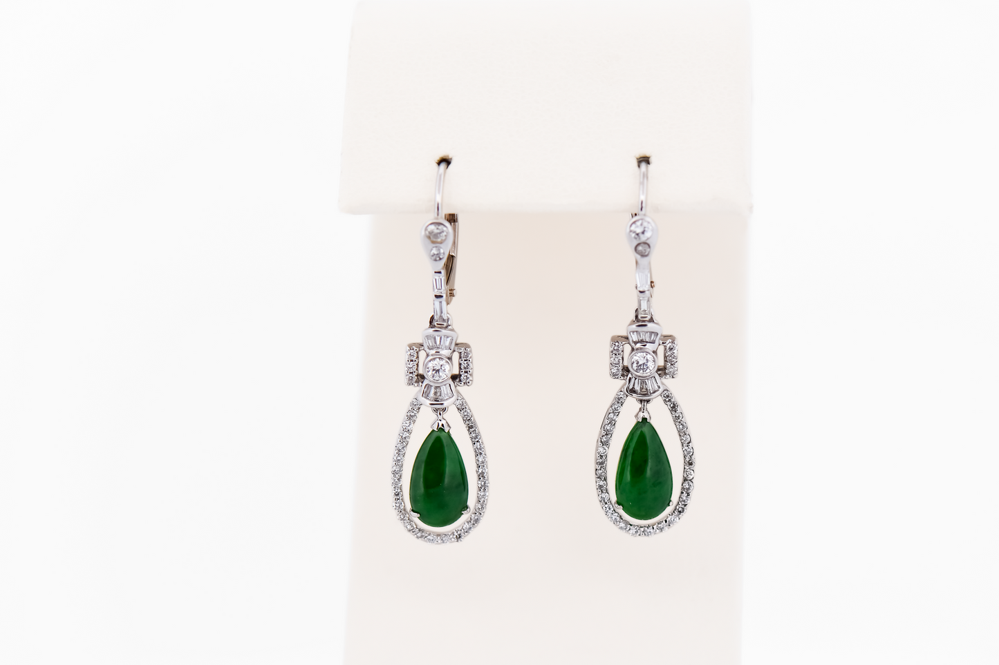 Top Quality Imperial Jade Set - Earrings & Pendant with AAA Green Jadeite & Diamonds