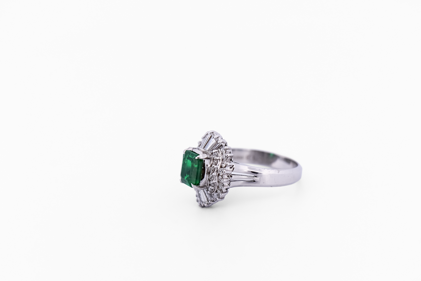 Top Quality Natural Emerald & Diamond Ballerina Ring in Platinum