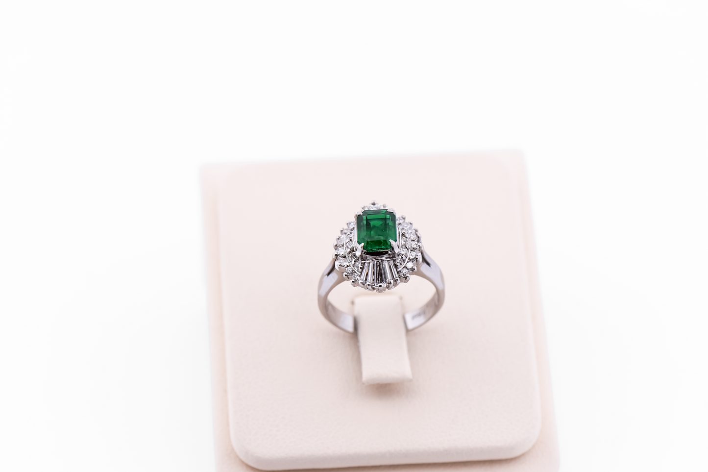 Top Quality Natural Emerald & Diamond Ballerina Ring in Platinum
