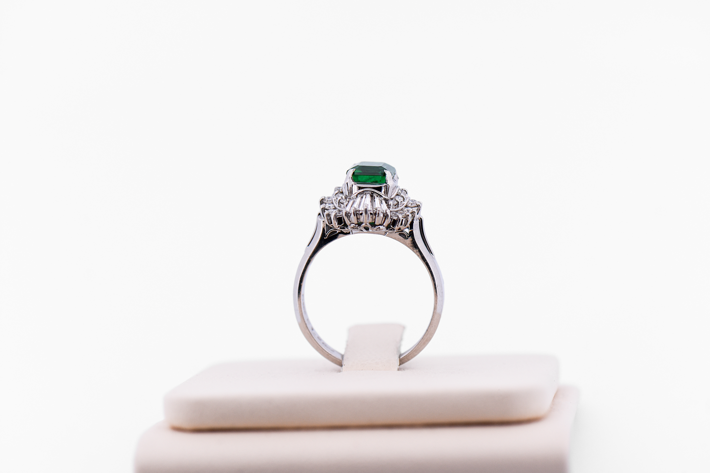 Top Quality Natural Emerald & Diamond Ballerina Ring in Platinum